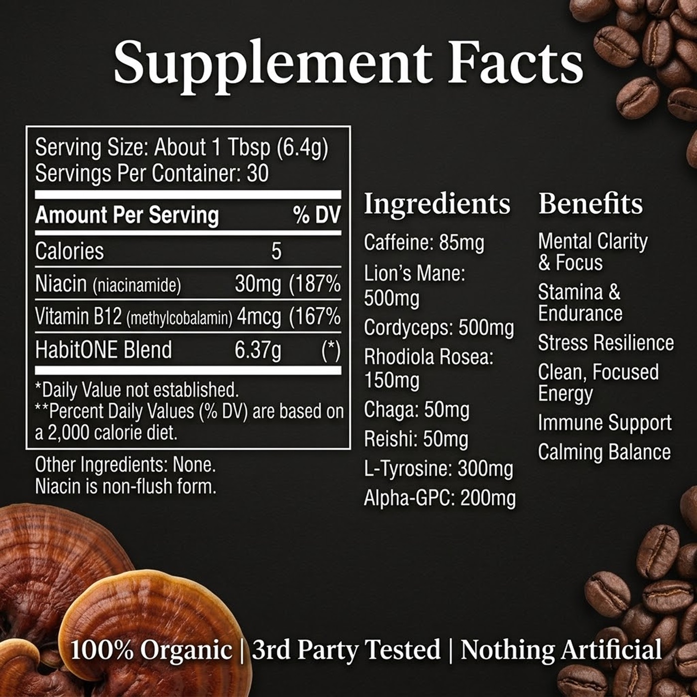 HabitONE nutrition facts panel
